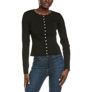 Endless Rose Womens  Scalloped Accent Split Long Cardigan, Black